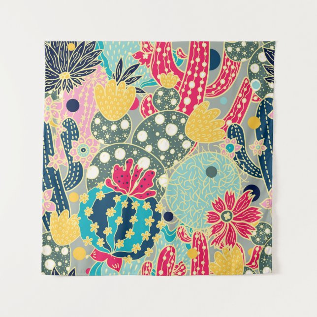 Cute cactus. Colourful seamless pattern.  Tapestry (Front)