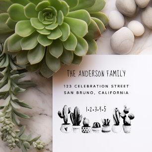Cute Cactus Custom Family Name & Return Address Self-inking Stamp