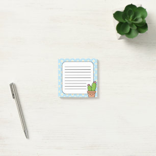 Cute Cactus Daisy Floral Blue Lined Sticky Notes