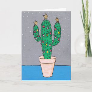 Cute cactus decorated for Christmas, personalised Card