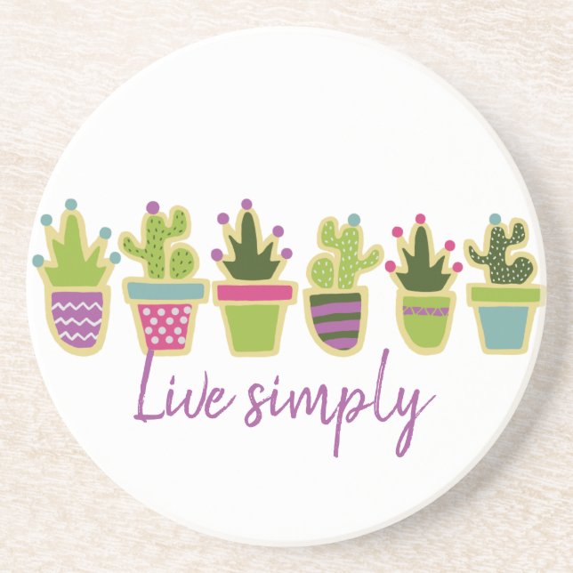 Cute cactus design with custom background colour coaster (Front)
