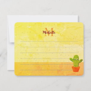 Cute Cactus Drawing Custom Lined Monogram Card