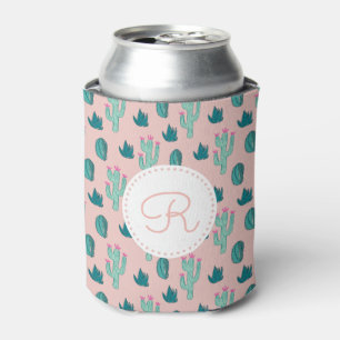 Cute Cactus Drawing Pattern   Monogram Can Cooler