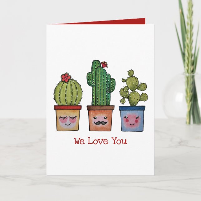 Cute Cactus Family In Watercolor Card (Front)