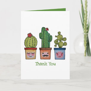 Cute Cactus Family In Watercolor Card