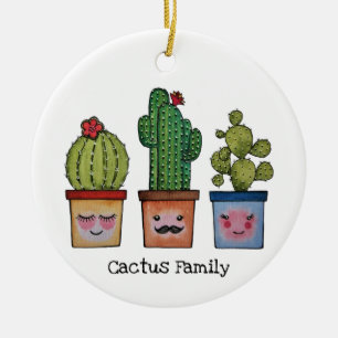 Cute Cactus Family In Watercolor Ceramic Tree Decoration