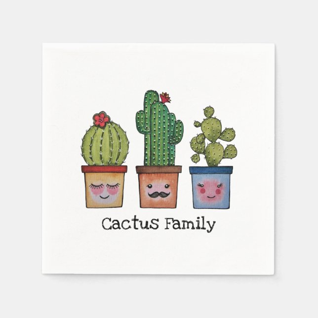 Cute Cactus Family In Watercolor Napkin (Front)