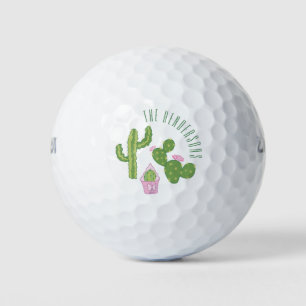 Cute Cactus Family Personalised Green and Pink Golf Balls