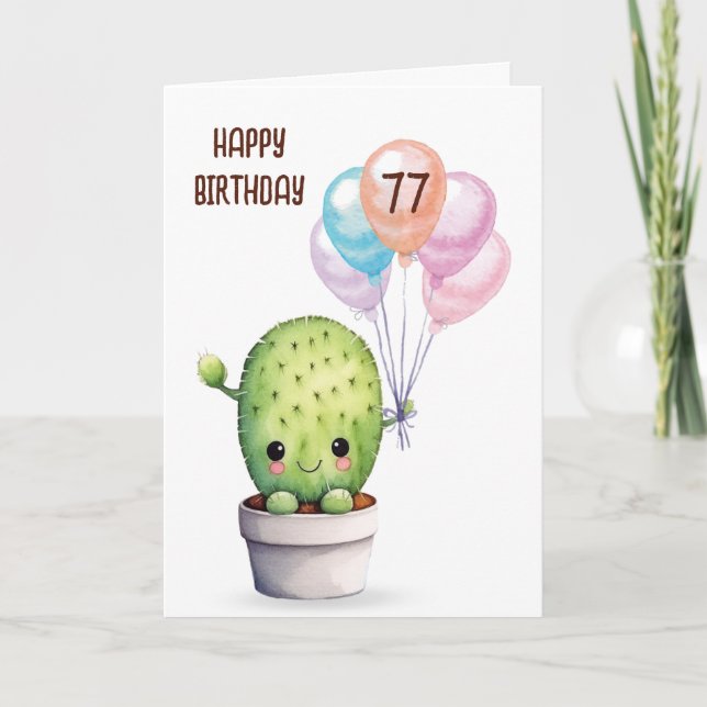 Cute Cactus For 77th Birthday Card (Front)