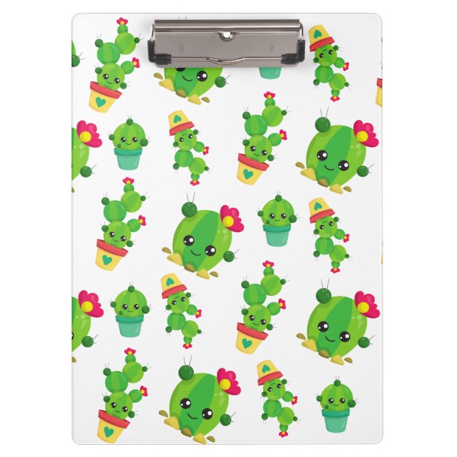 Cute Cactus, Green Cactus, Cactus Pattern Clipboard (Front)