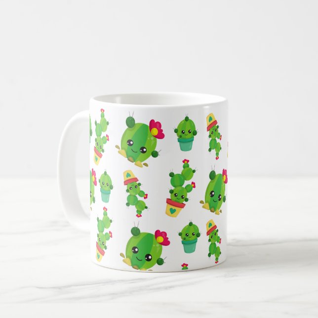 Cute Cactus, Green Cactus, Cactus Pattern Coffee Mug (Front Left)
