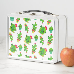 Cute Cactus, Green Cactus, Cactus Pattern Metal Lunch Box