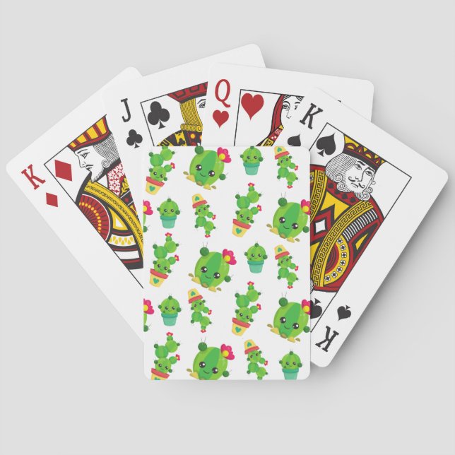 Cute Cactus, Green Cactus, Cactus Pattern Playing Cards (Back)