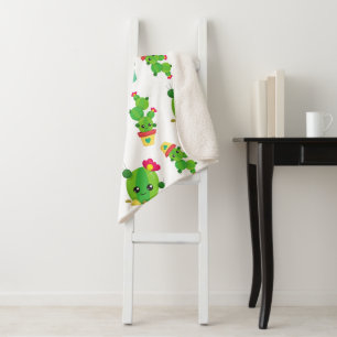 Cute Cactus, Green Cactus, Cactus Pattern Sherpa Blanket