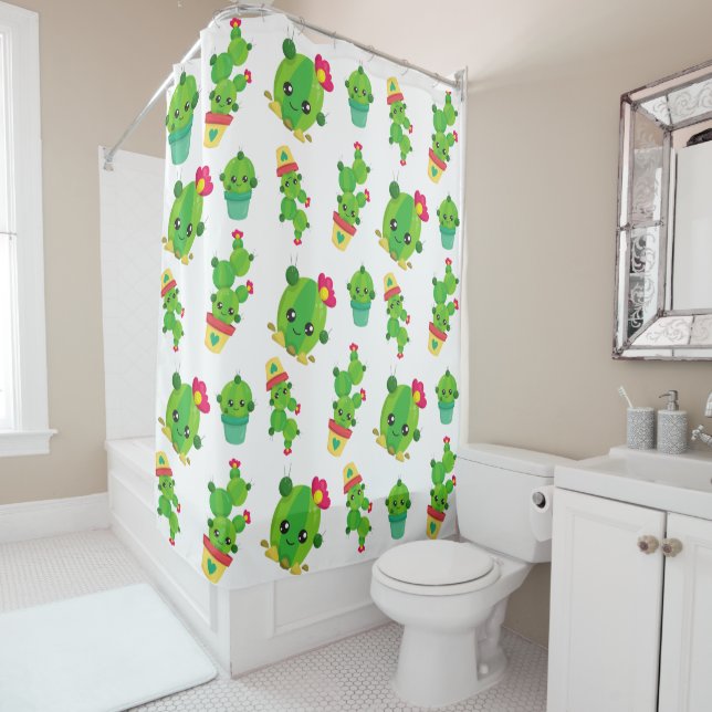 Cute Cactus, Green Cactus, Cactus Pattern Shower Curtain (In Situ)