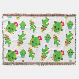 Cute Cactus, Green Cactus, Cactus Pattern Throw Blanket