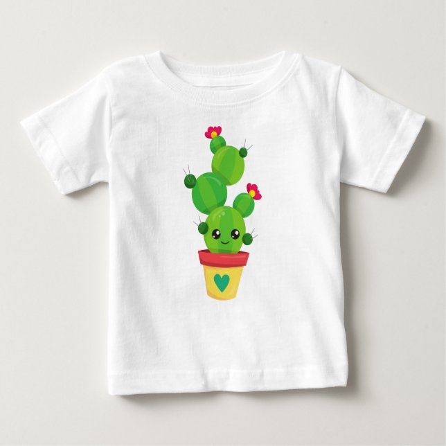Cute Cactus, Green Cactus, Kawaii Cactus, Flowers Baby T-Shirt (Front)