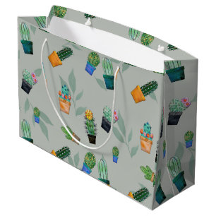 Cute Cactus Greenery Flower Pattern Large Gift Bag