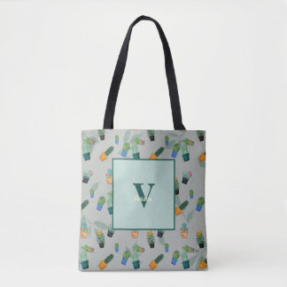 Cute Cactus Greenery Flower Pattern Tote Bag