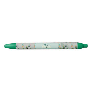 Cute Cactus Greenery Flower Personalised Print Blue Ink Pen