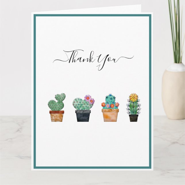 Cute Cactus Greenery Flower Thank You Card (Front)