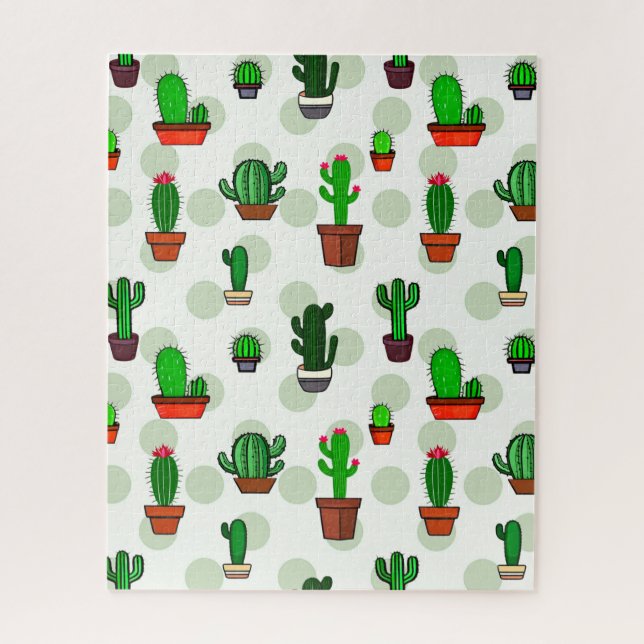 Cute Cactus illustrations Pattern and Dots Jigsaw Puzzle (Vertical)