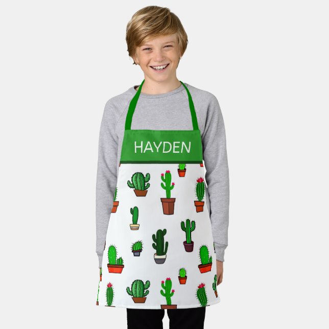Cute Cactus illustrations Pattern Personalised Apron (Worn)