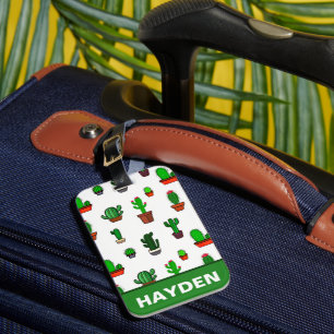 Cute Cactus illustrations Pattern Personalised Luggage Tag