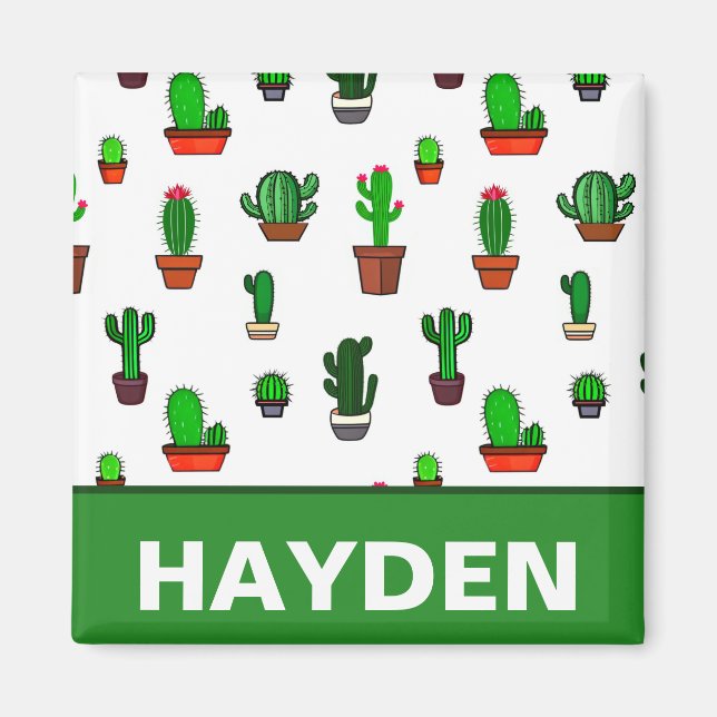 Cute Cactus illustrations Pattern Personalised Magnet (Front)