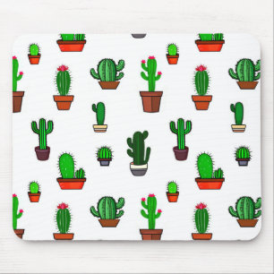 Cute Cactus illustrations Pattern White Mouse Pad