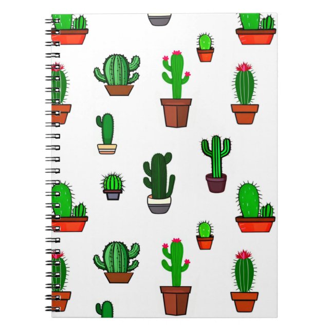 Cute Cactus illustrations Pattern White Notebook (Front)