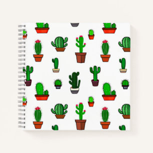 Cute Cactus illustrations Pattern White Notebook