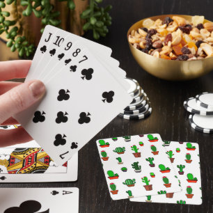 Cute Cactus illustrations Pattern White Playing Cards