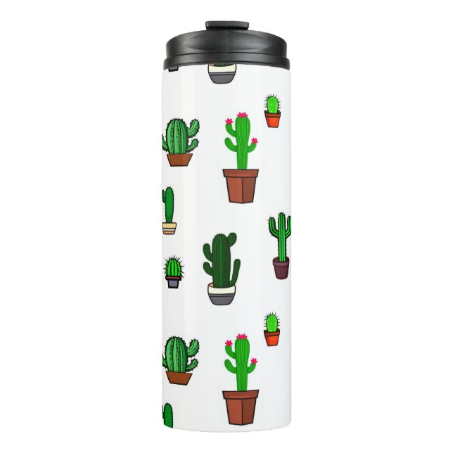 Cute Cactus illustrations Pattern White Thermal Tumbler (Front)