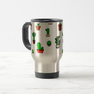 Cute Cactus illustrations Pattern White Travel Mug