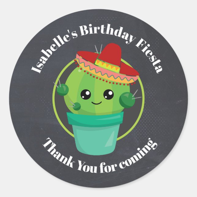 Cute Cactus in a Sombrero Birthday Thank You Classic Round Sticker (Front)