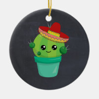 Cute Cactus in a Sombrero on Black Chalkboard