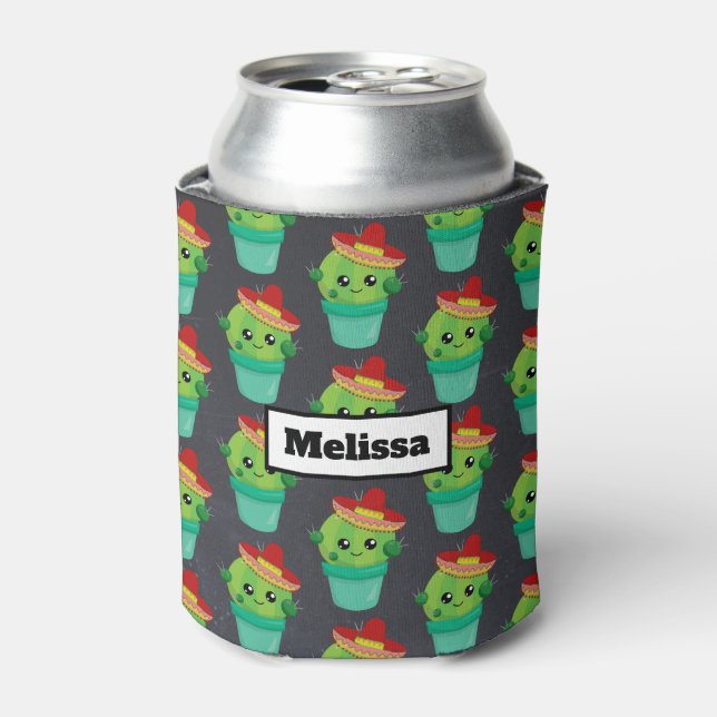 Cute Cactus in a Sombrero Pattern Can Cooler (Can Front)