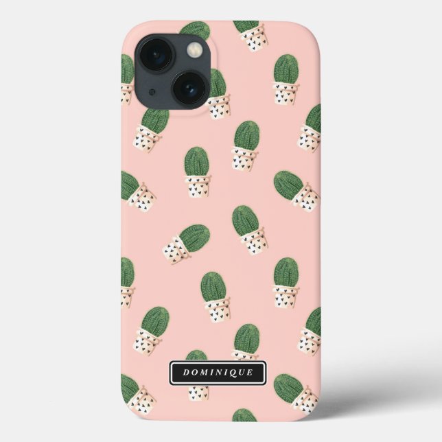 Cute Cactus in Hearts Pots Pattern Customisable Case-Mate iPhone Case (Back)