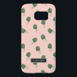 Cute Cactus in Hearts Pots Pattern Personalised<br><div class="desc">Cute and modern Samsung case featuring green cactus in painted hearts pots with blush pink background. This personalised case will be perfect as a gift.</div>