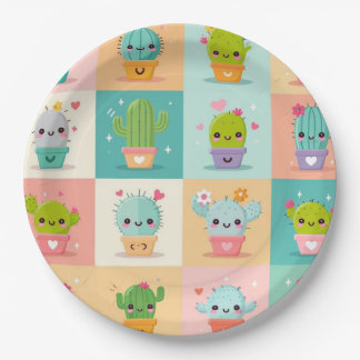 Cute Cactus Kawaii Baby Shower Paper Plate