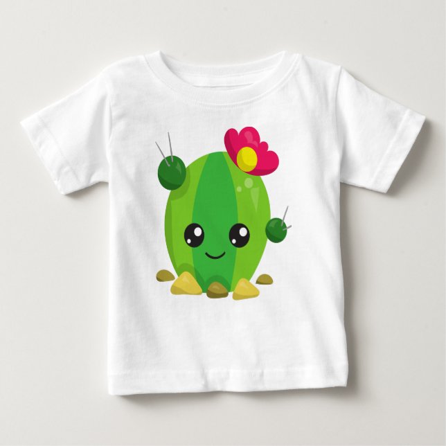 Cute Cactus, Kawaii Cactus, Green Cactus, Flowers Baby T-Shirt (Front)