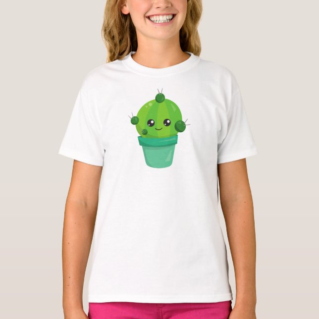 Cute Cactus, Kawaii Cactus, Green Cactus, Pot T-Shirt (Front)