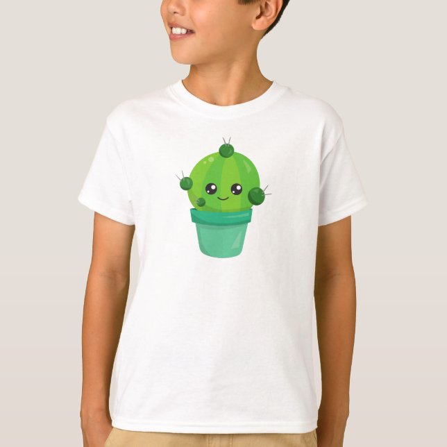 Cute Cactus, Kawaii Cactus, Green Cactus, Pot T-Shirt (Front)