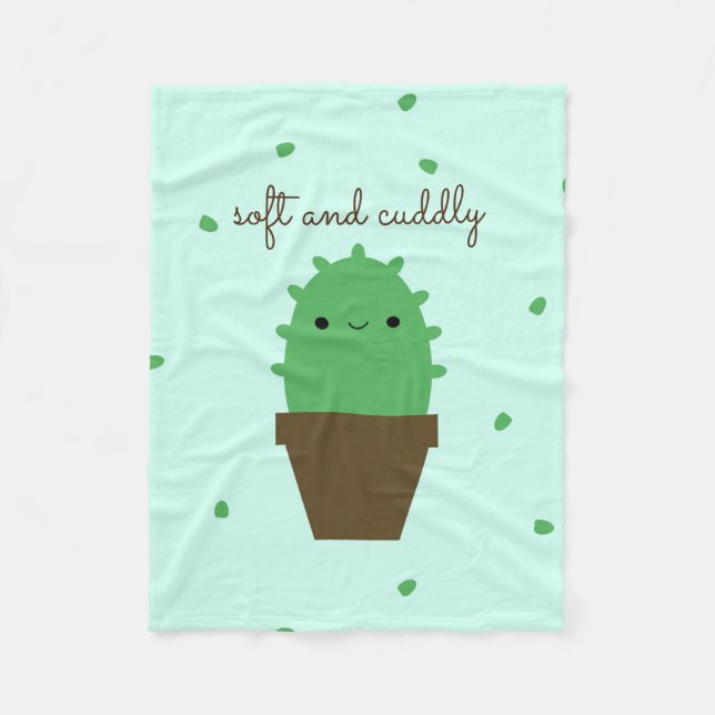 Cute Cactus Kawaii Plant fleece blanket (Front)