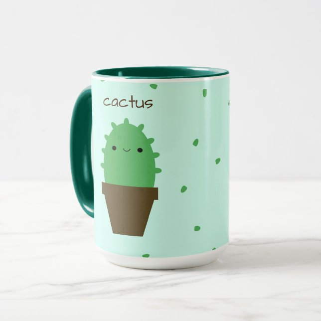 Cute Cactus kawaii plant mug (Front Left)