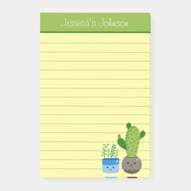Cute Cactus Lovers Personalised Lined Notepad (Front)