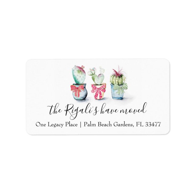 Cute Cactus Moving Announcement Return Address Label (Front)