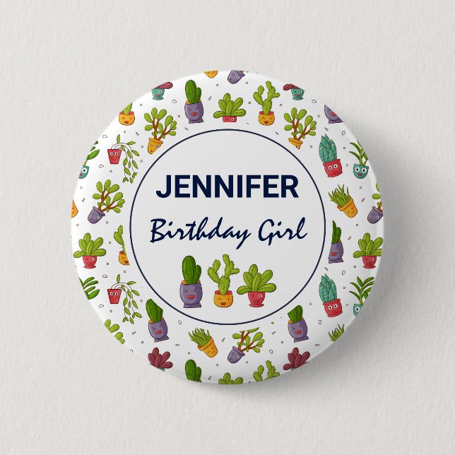 Cute Cactus Nature Succulents Pattern Birthday 6 Cm Round Badge (Front)