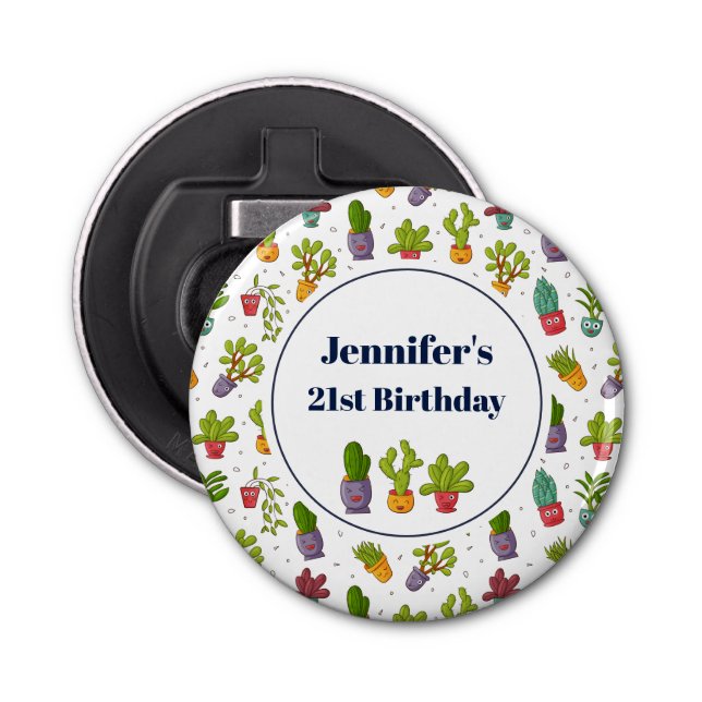 Cute Cactus Nature Succulents Pattern Birthday Bottle Opener (Front)